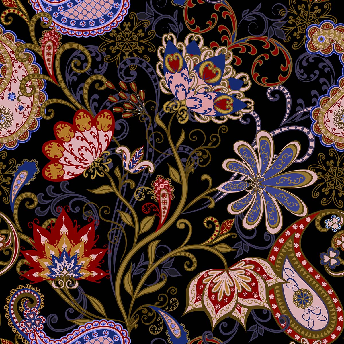Paisley Pattern Flowers Wallpaper for Wall