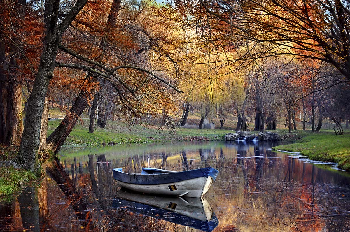 A boat on a lake