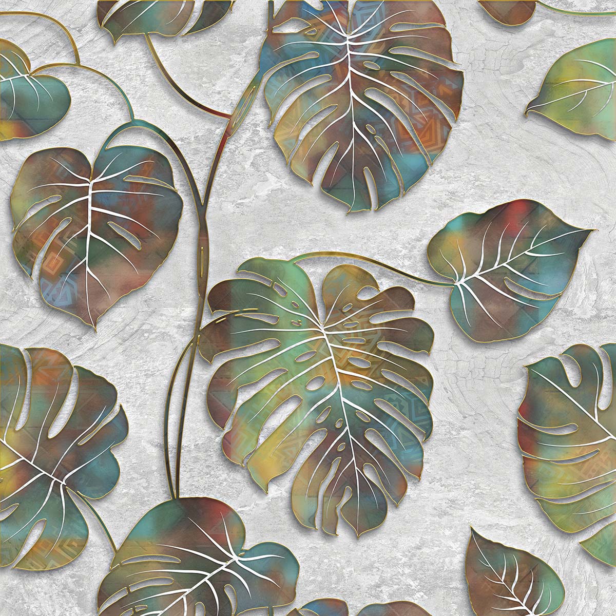 A colorful leaves on a wall