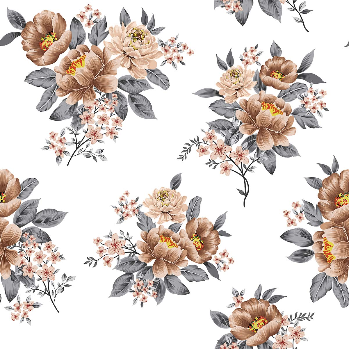 A pattern of flowers and leaves