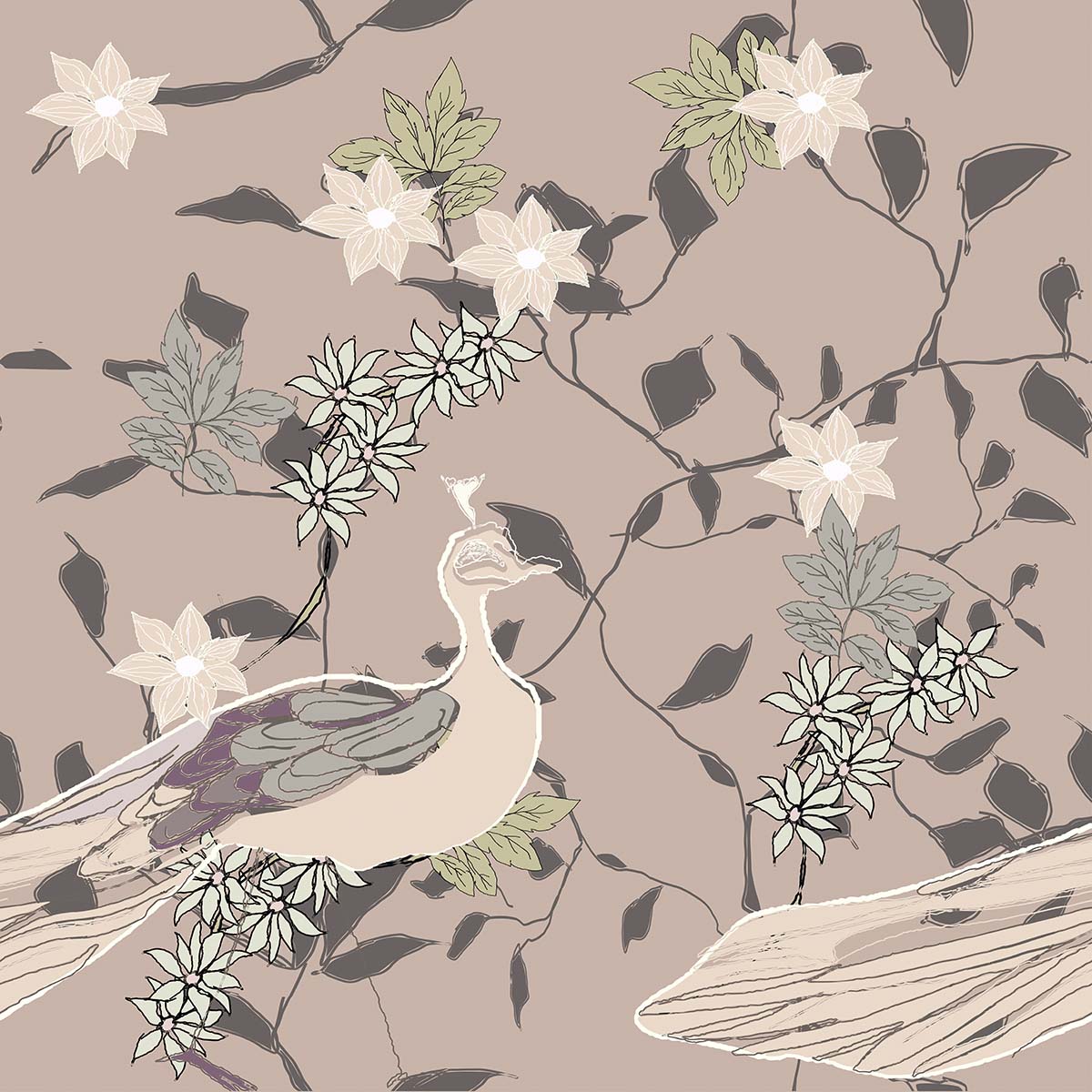 A bird with flowers and leaves