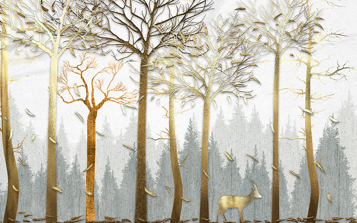 Deer in Forest Scenery Wallpaper for Wall