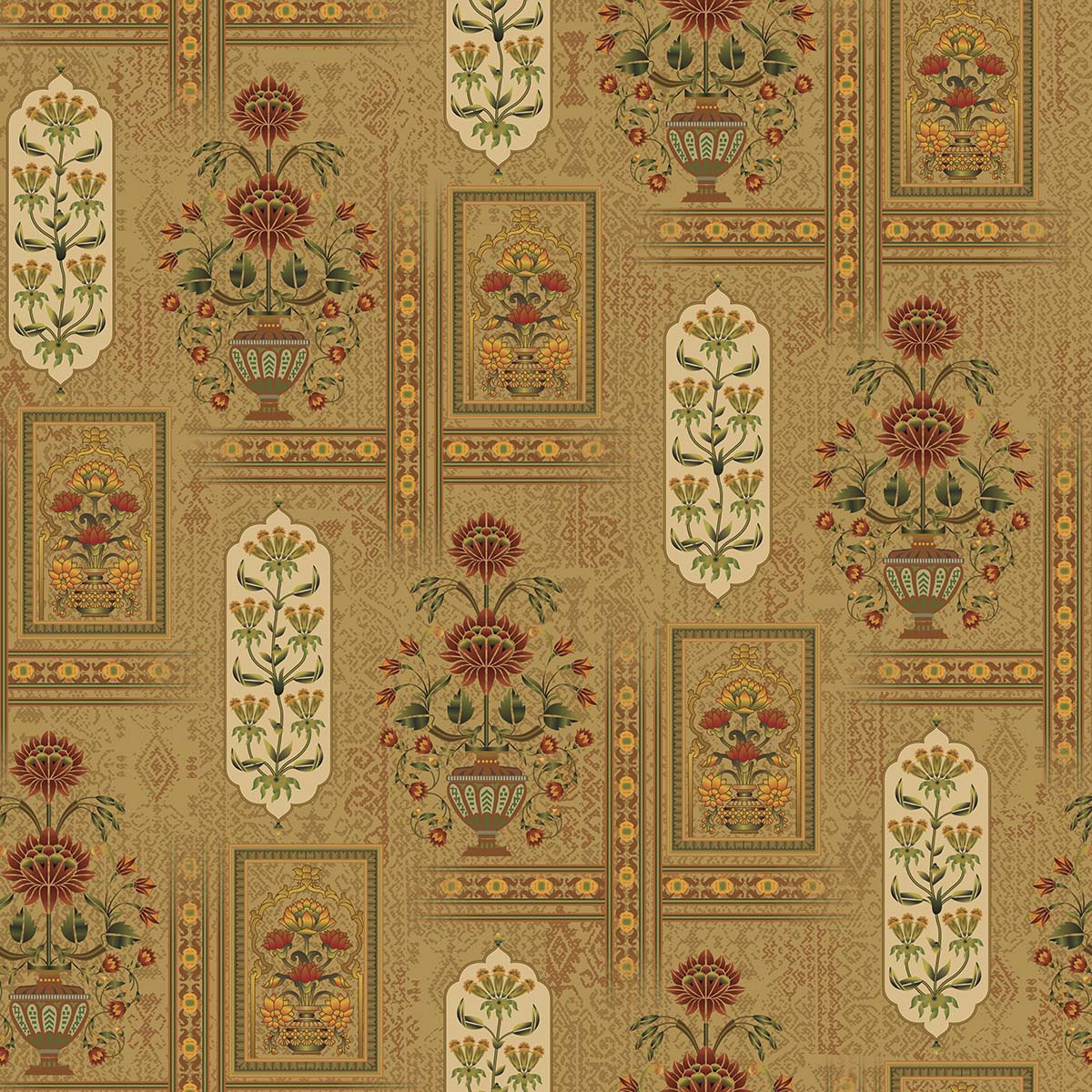 A wallpaper with flowers and ornaments