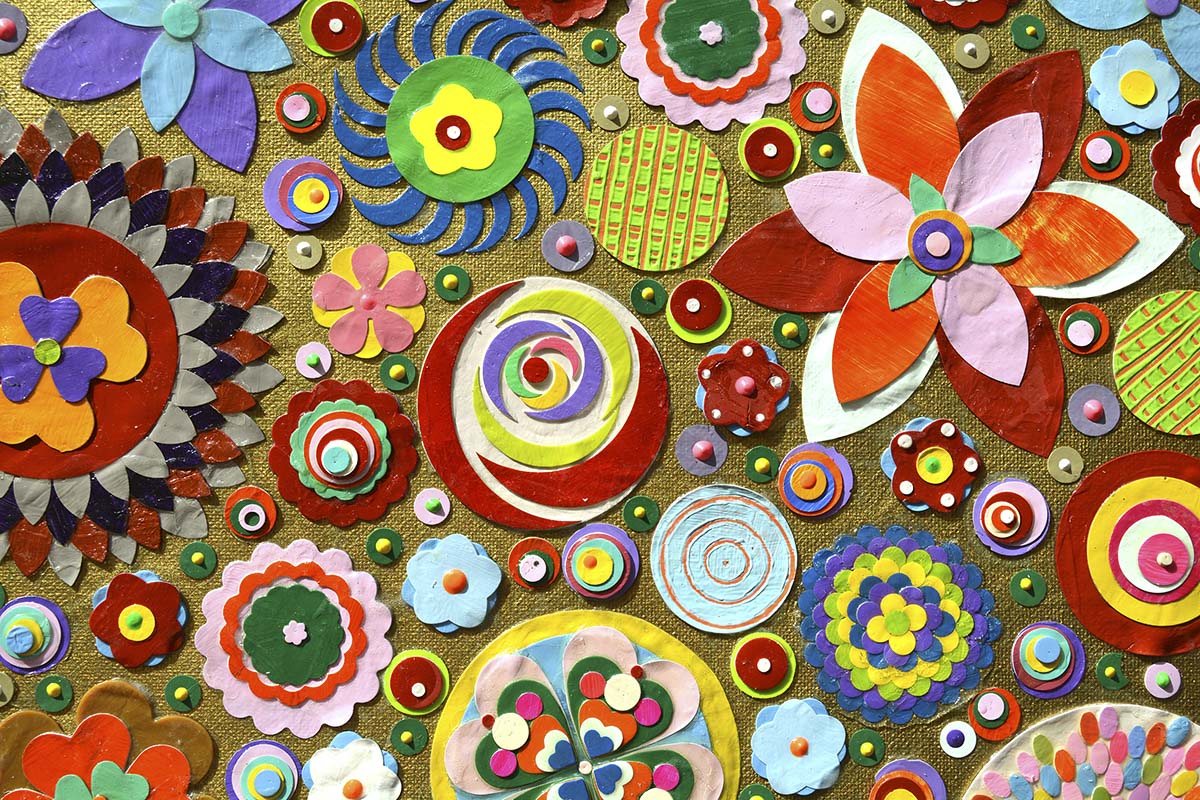 A group of colorful flowers and circles
