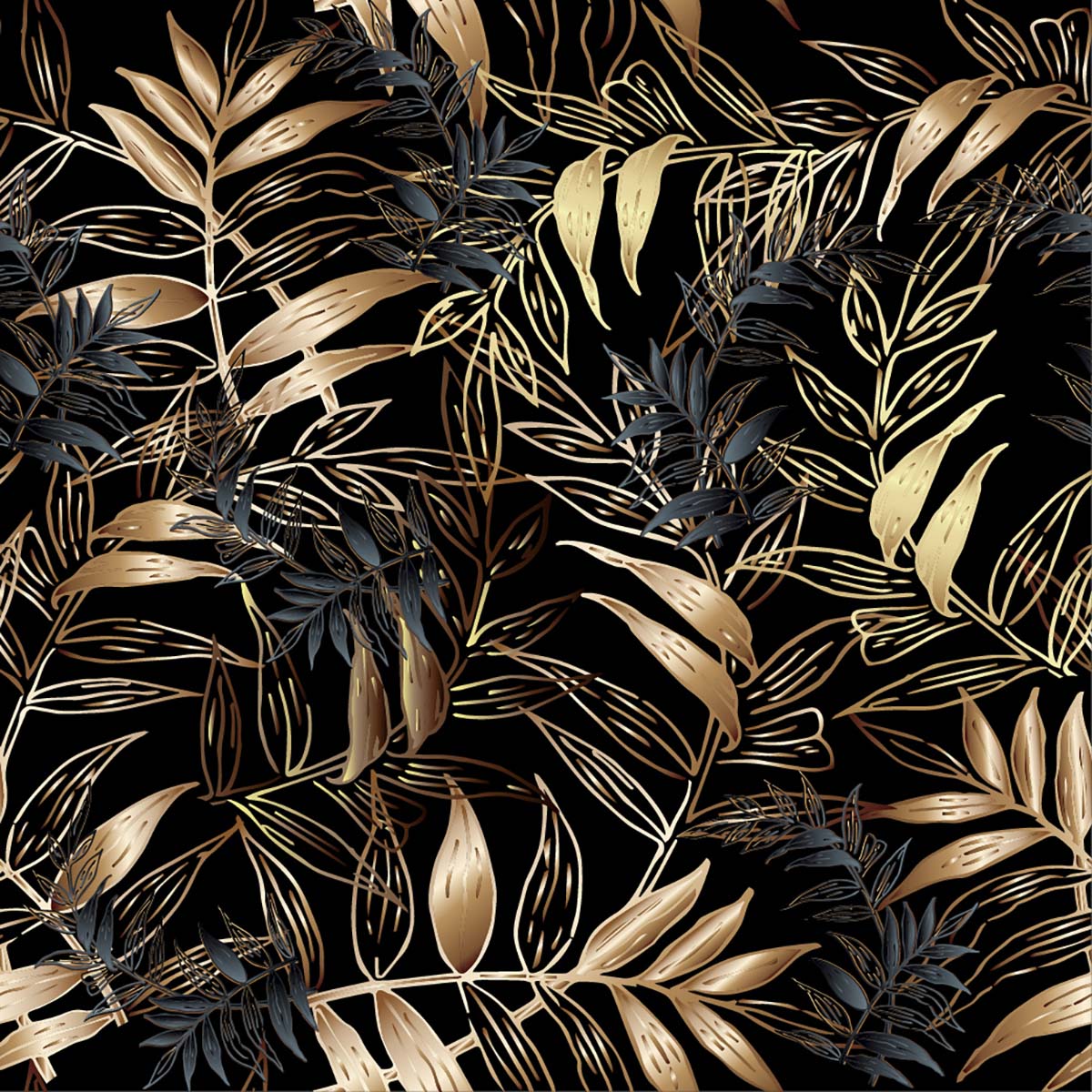 A gold and black leaves on a black background