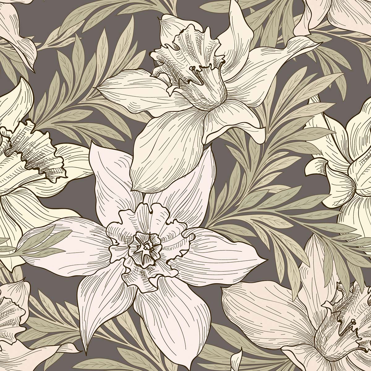 A pattern of flowers and leaves