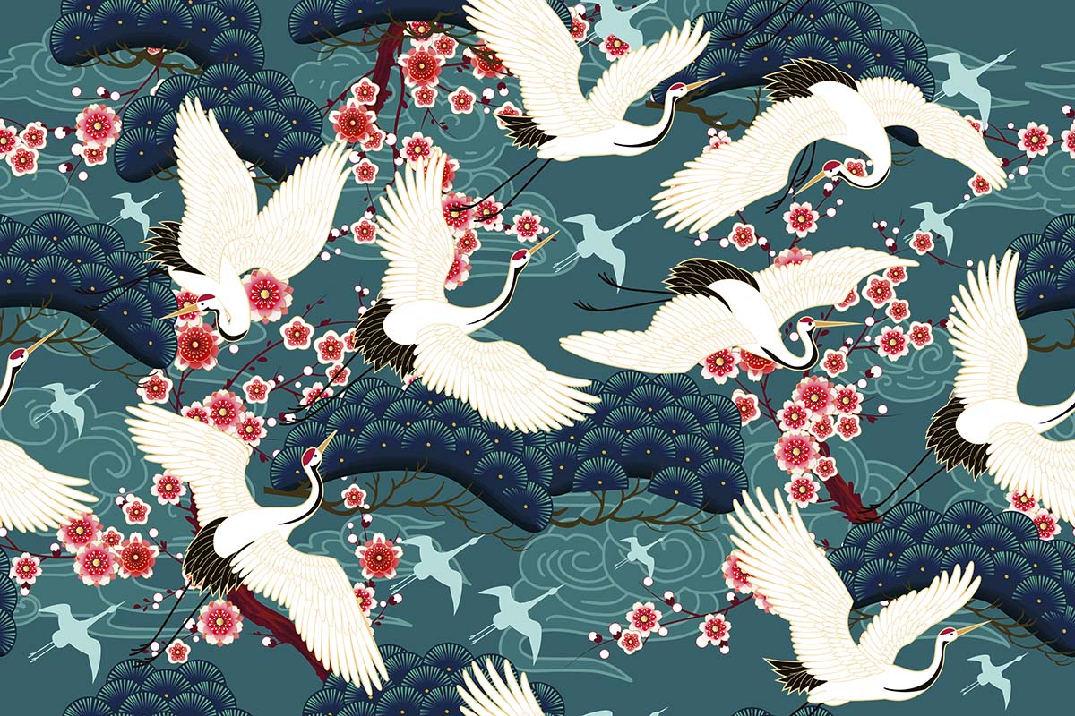 A pattern of birds flying in the air