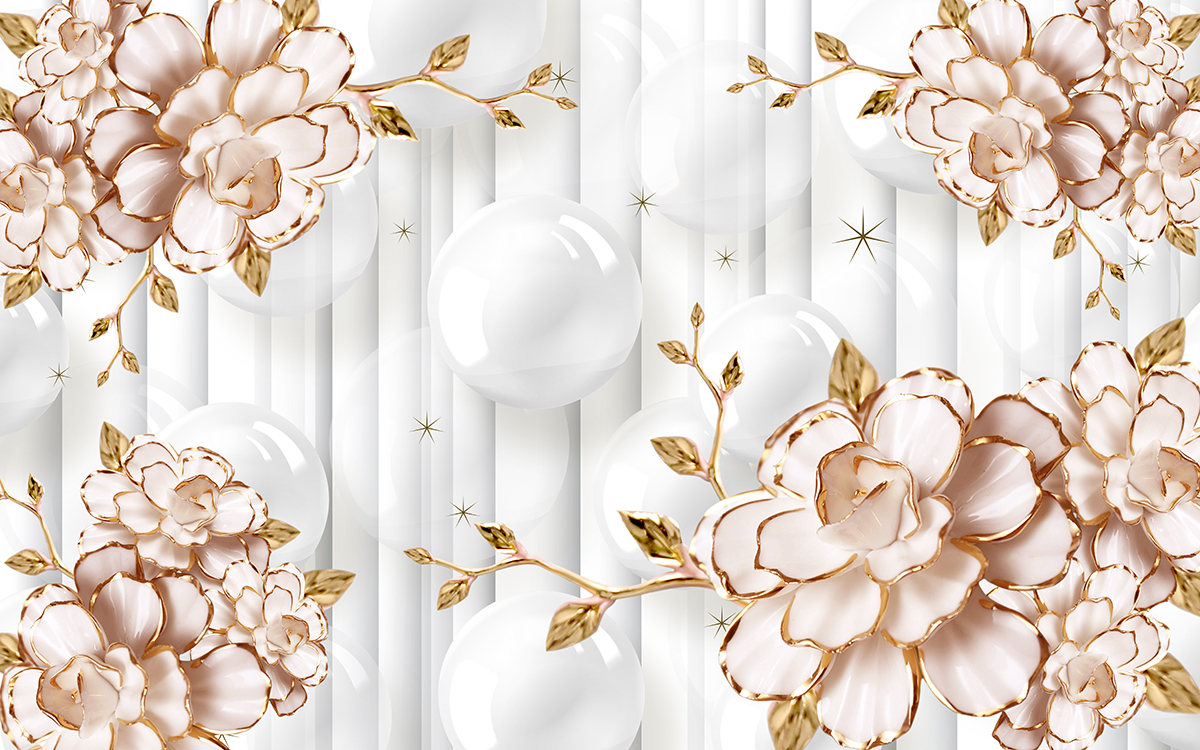 A wallpaper with flowers and bubbles