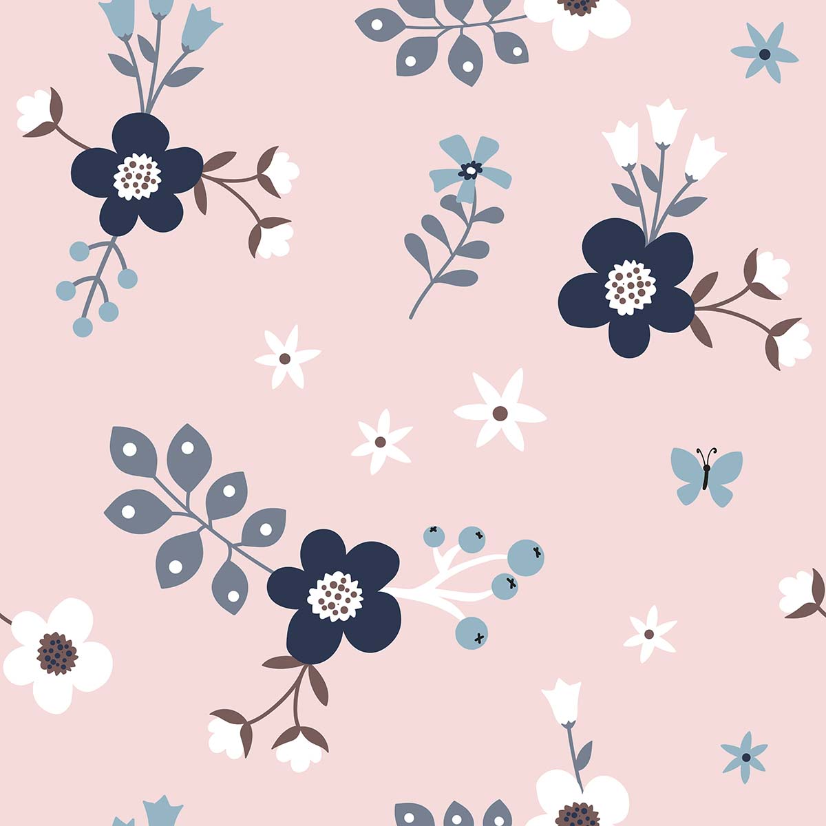 A pattern of flowers and leaves