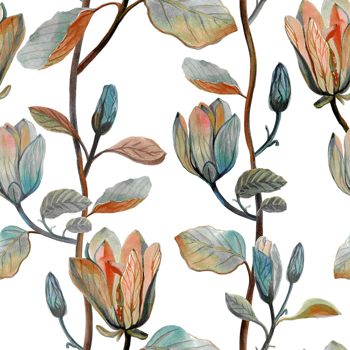 A pattern of flowers and leaves