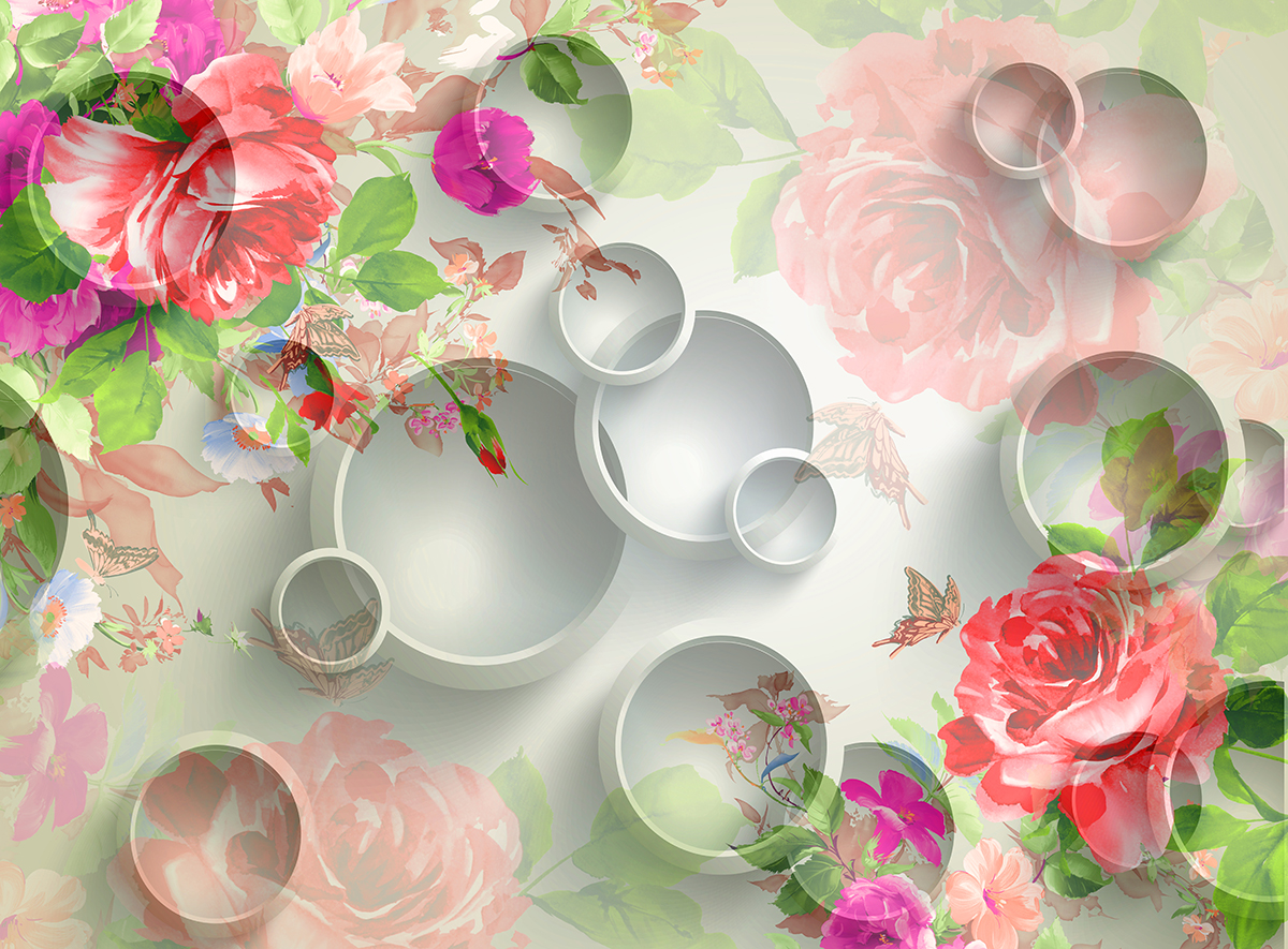 A floral design with circles and flowers