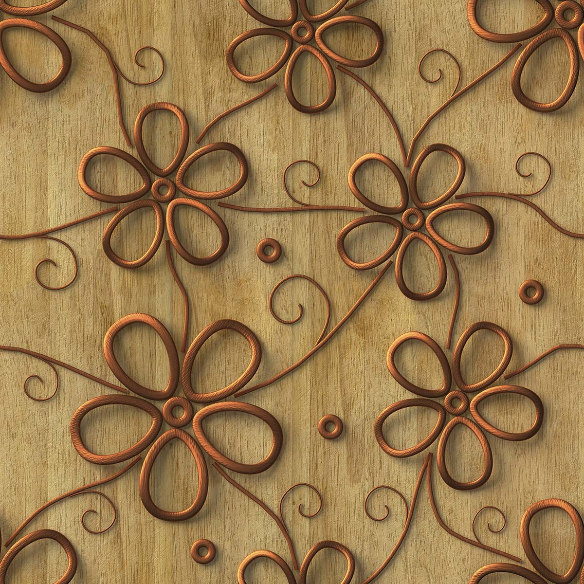 A wood panel with flowers carved on it