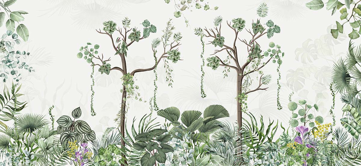 A wallpaper with trees and plants