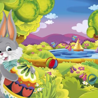 Rabbit Waving Cartoon Wallpaper for Childrens Room