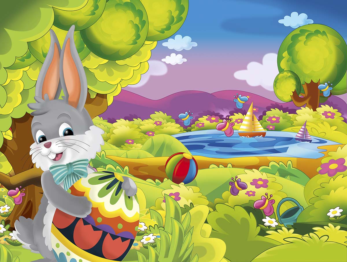 Rabbit Waving Cartoon Wallpaper for Childrens Room