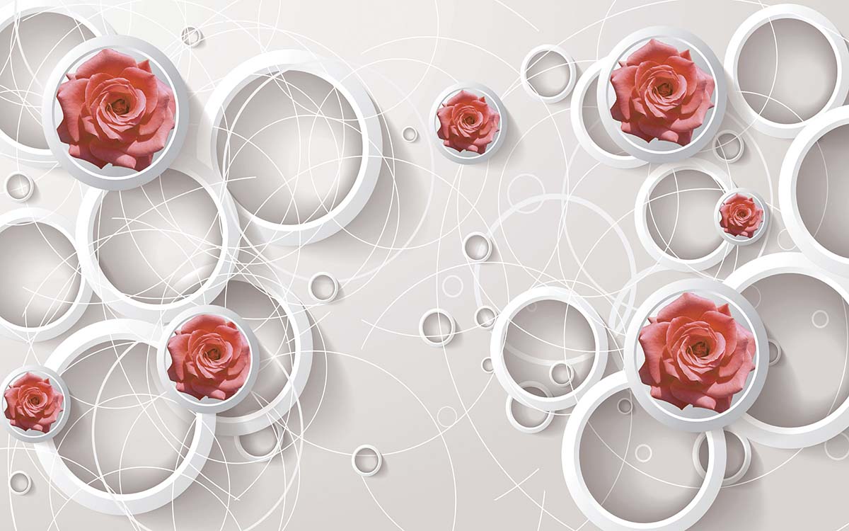 A wallpaper with circles and roses