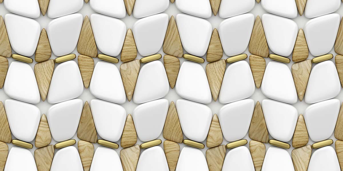 A pattern of white and gold triangles