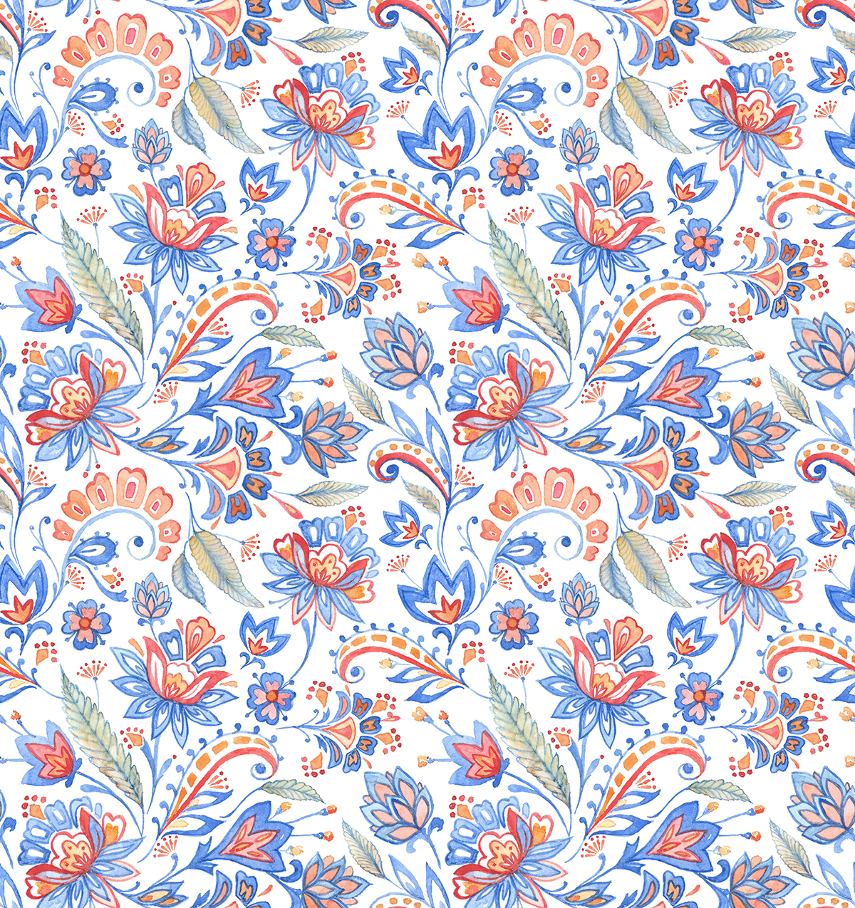 A pattern of flowers and leaves