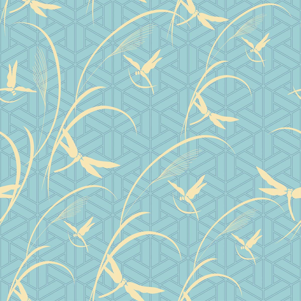 Yellow Dragonfly Pattern on Blue Background Wallpaper