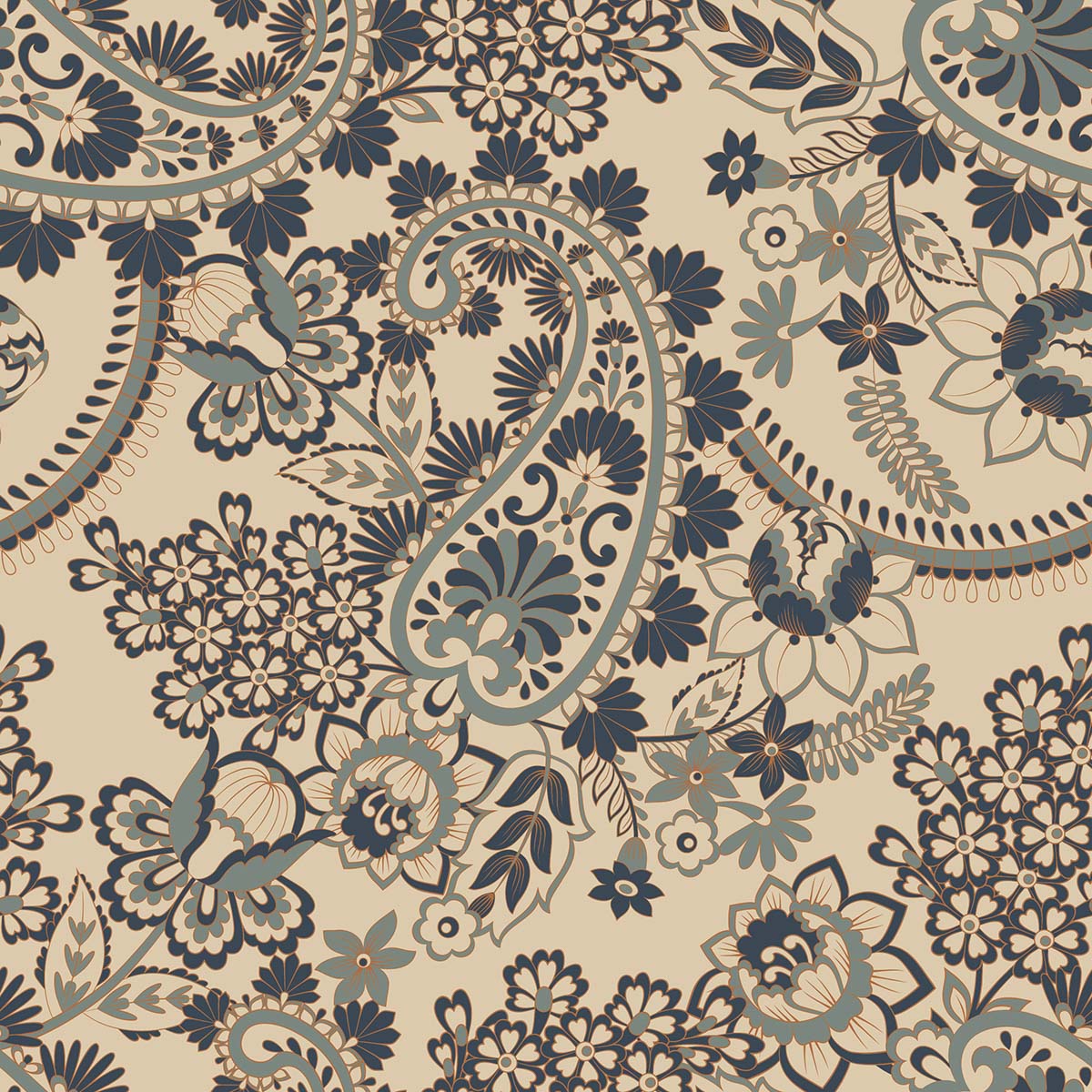 A paisley pattern on a beige background