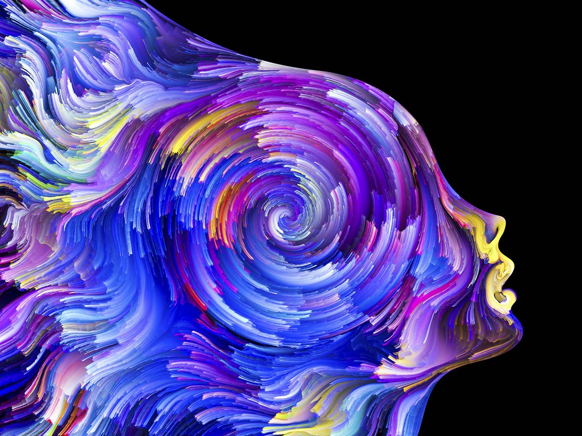 A colorful swirly face of a woman