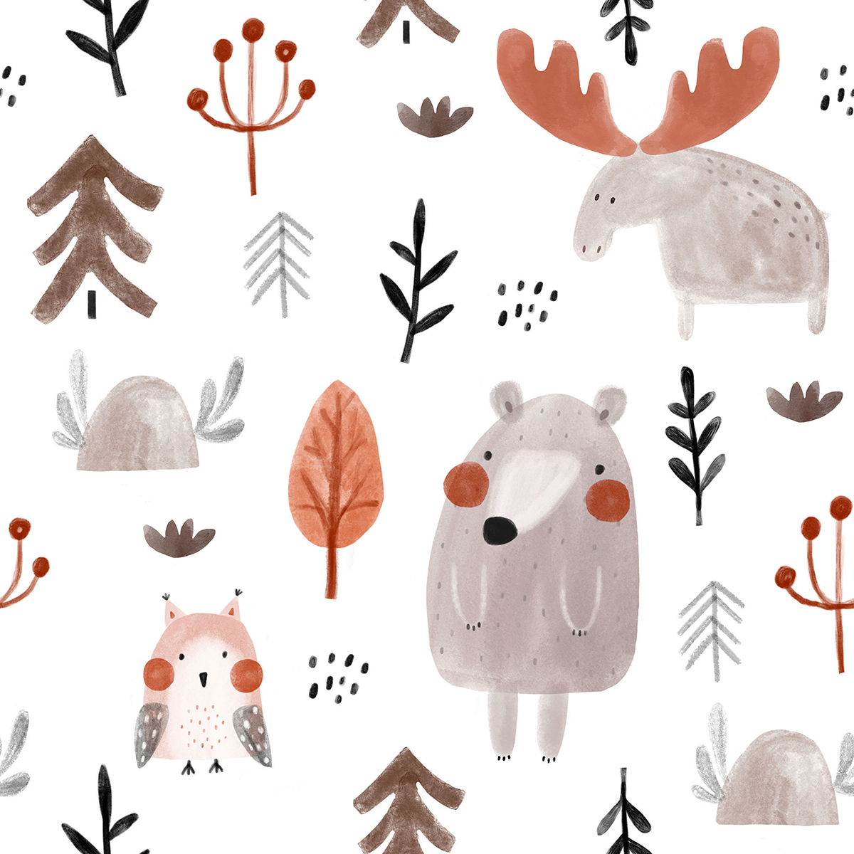 A pattern of animals and trees