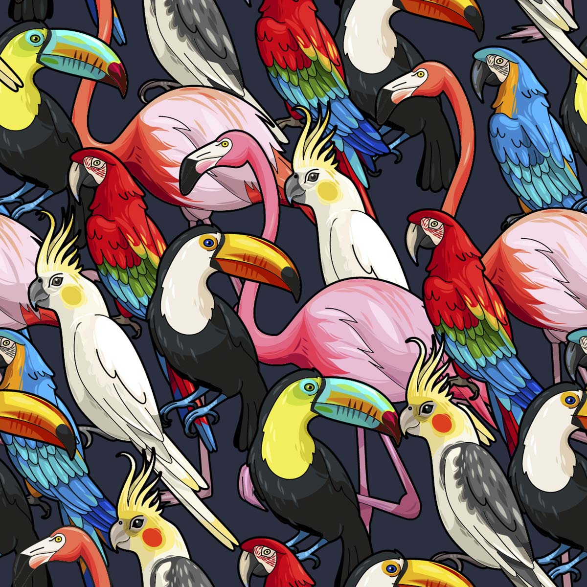 A group of colorful birds