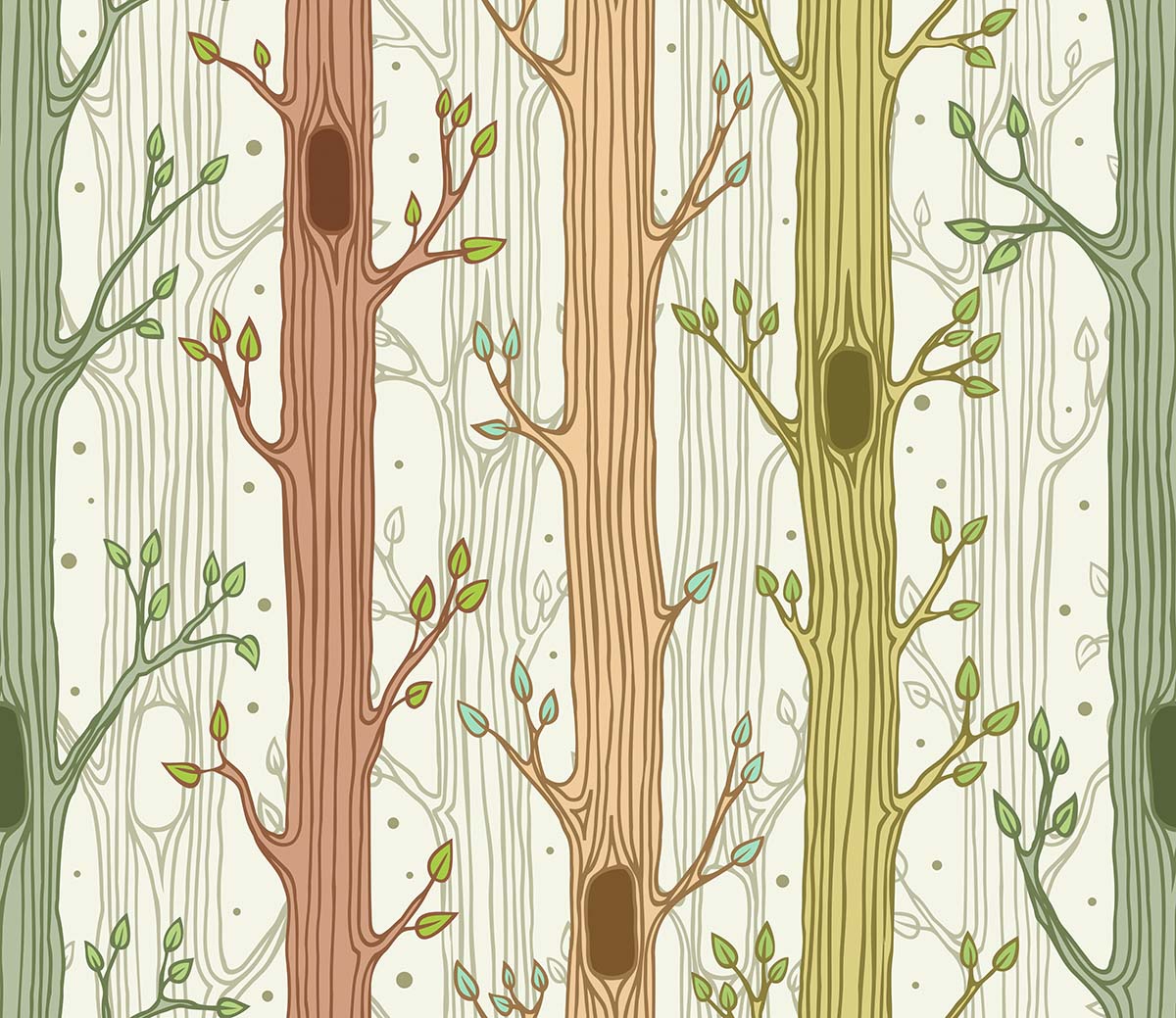 A pattern of trees with leaves