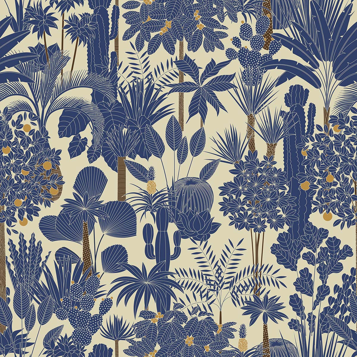A pattern of blue and white plants
