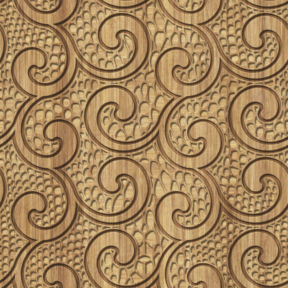 A wood carving with swirls