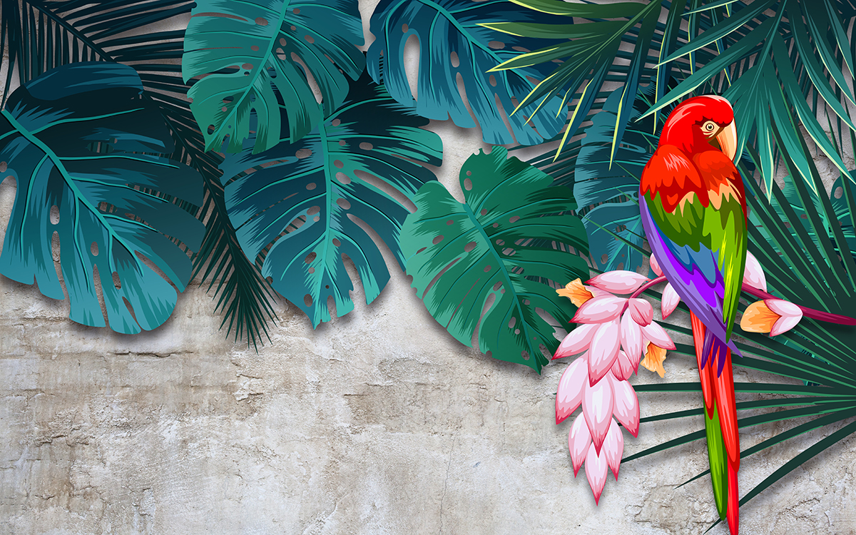 A colorful bird on a wall