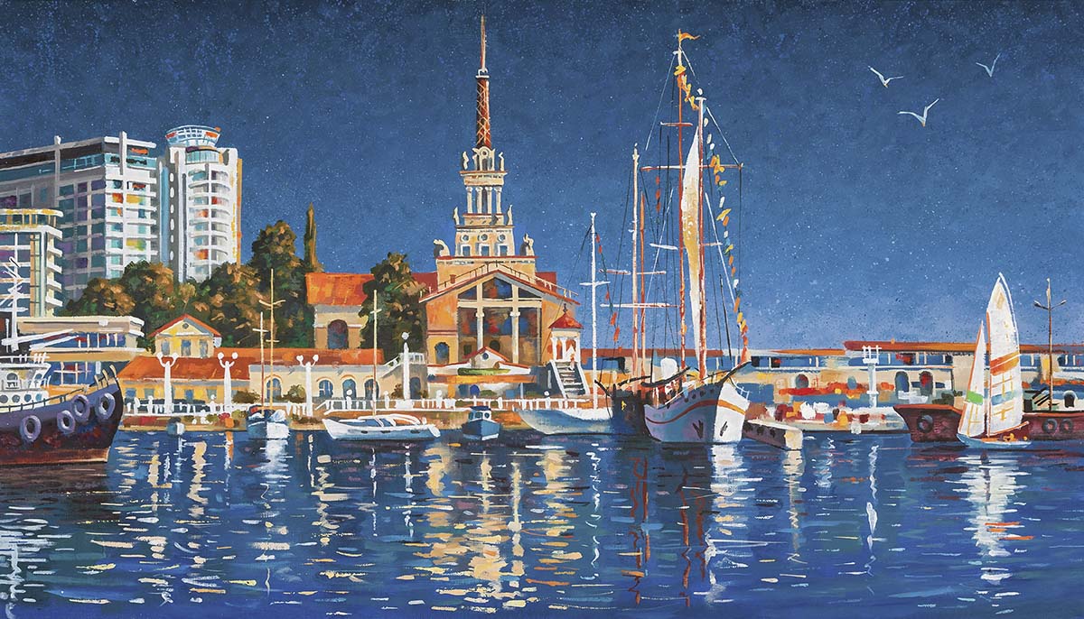 A water with boats and buildings