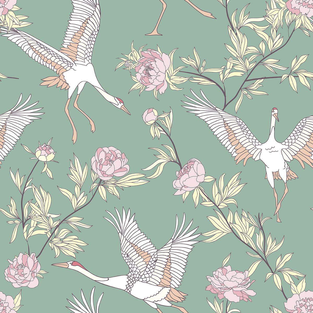 A pattern of birds and flowers