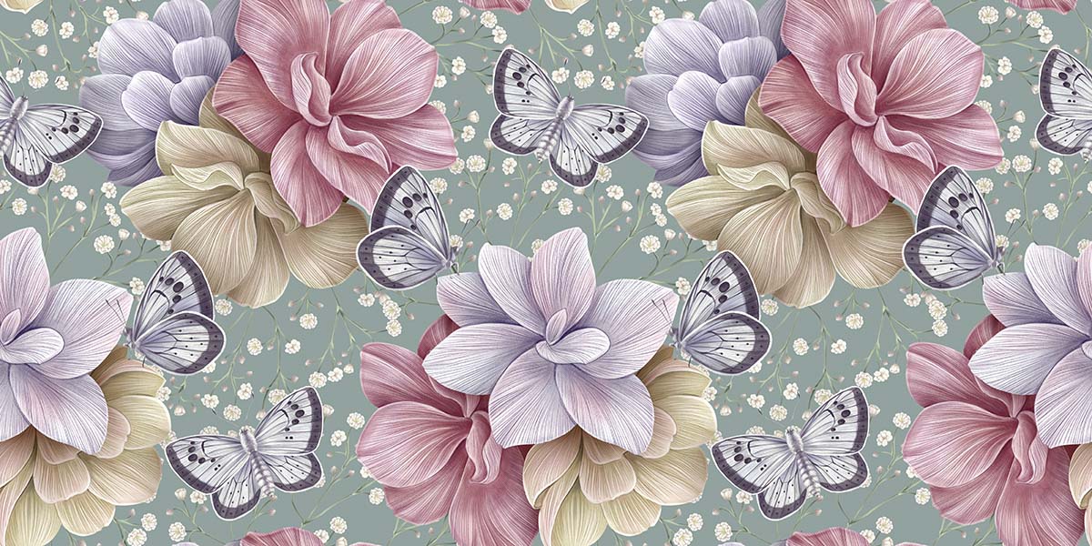 Colorful Flower and Butterflies Wallpaper for Home