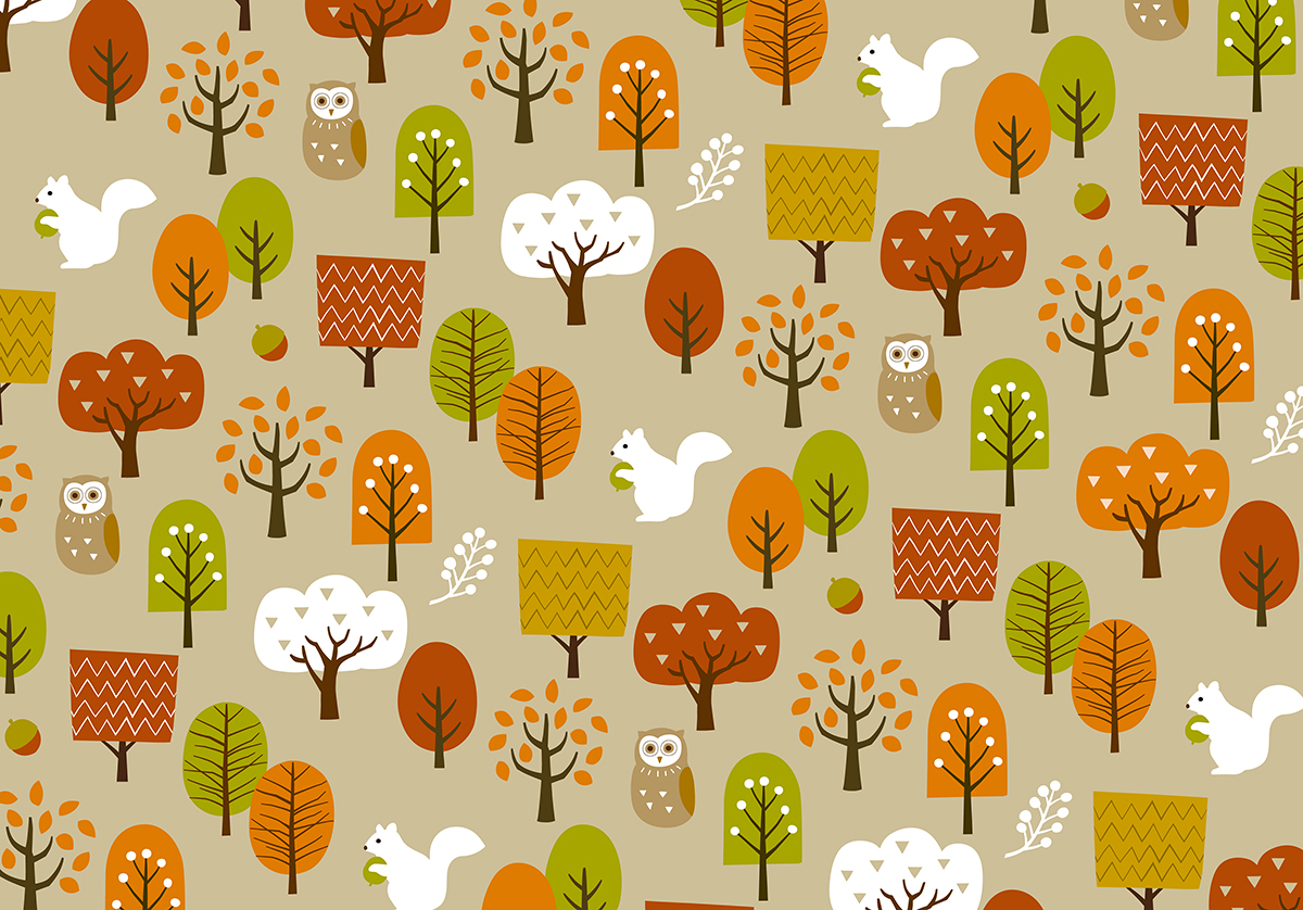 A pattern of trees and animals