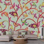 A colorful floral pattern on a grey background