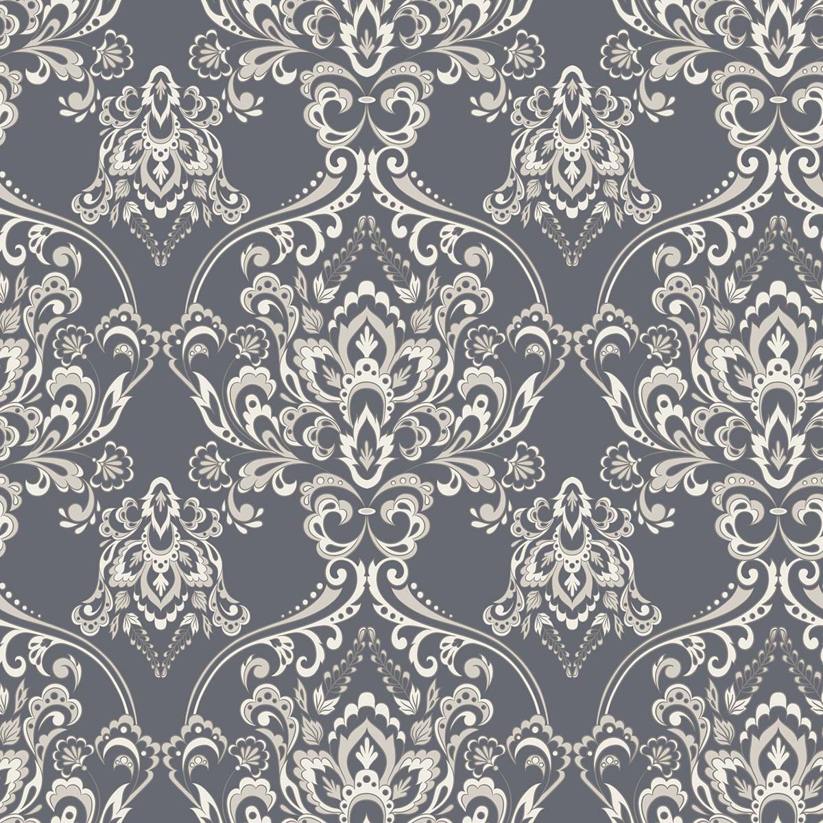 A pattern of white and gray floral designs