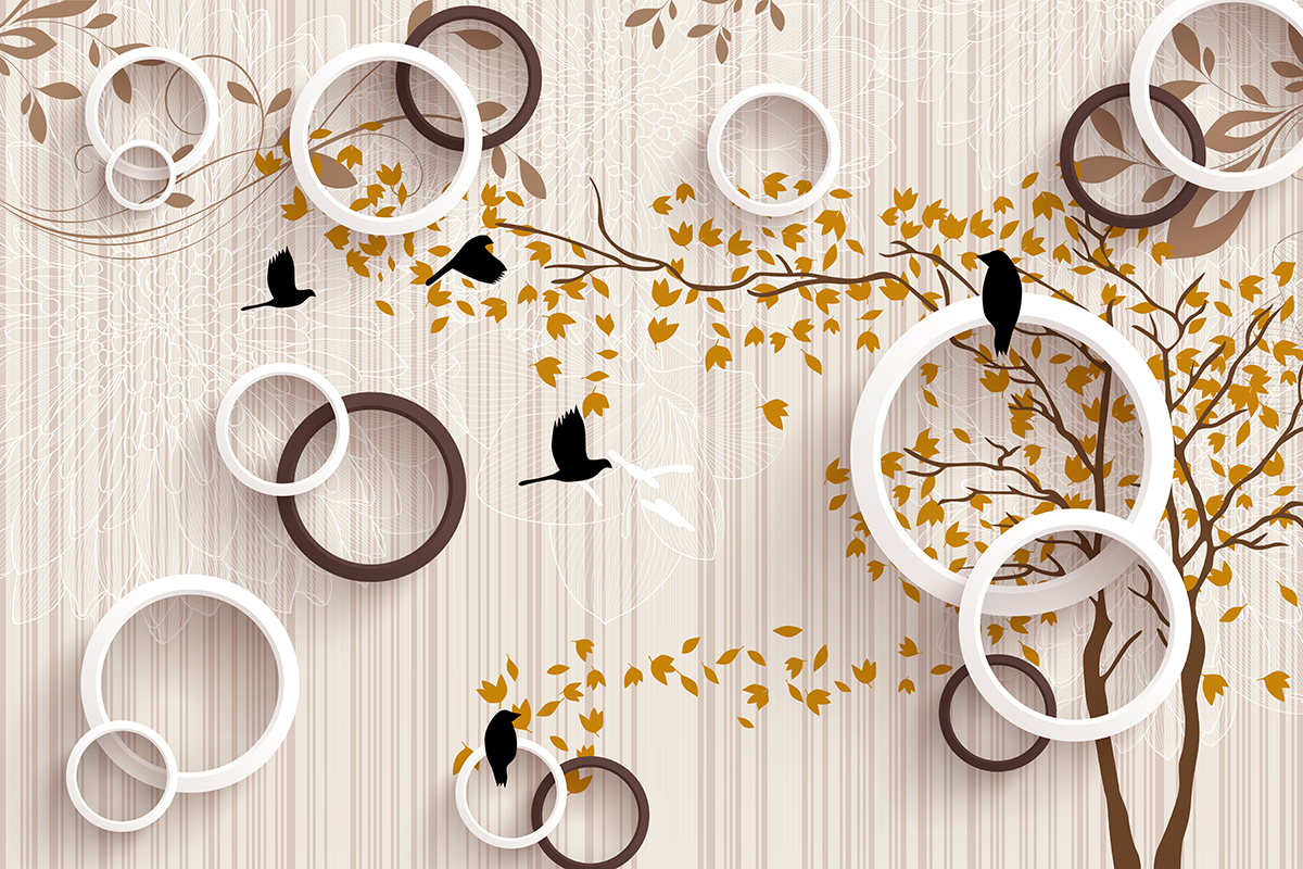 A wallpaper with birds and circles