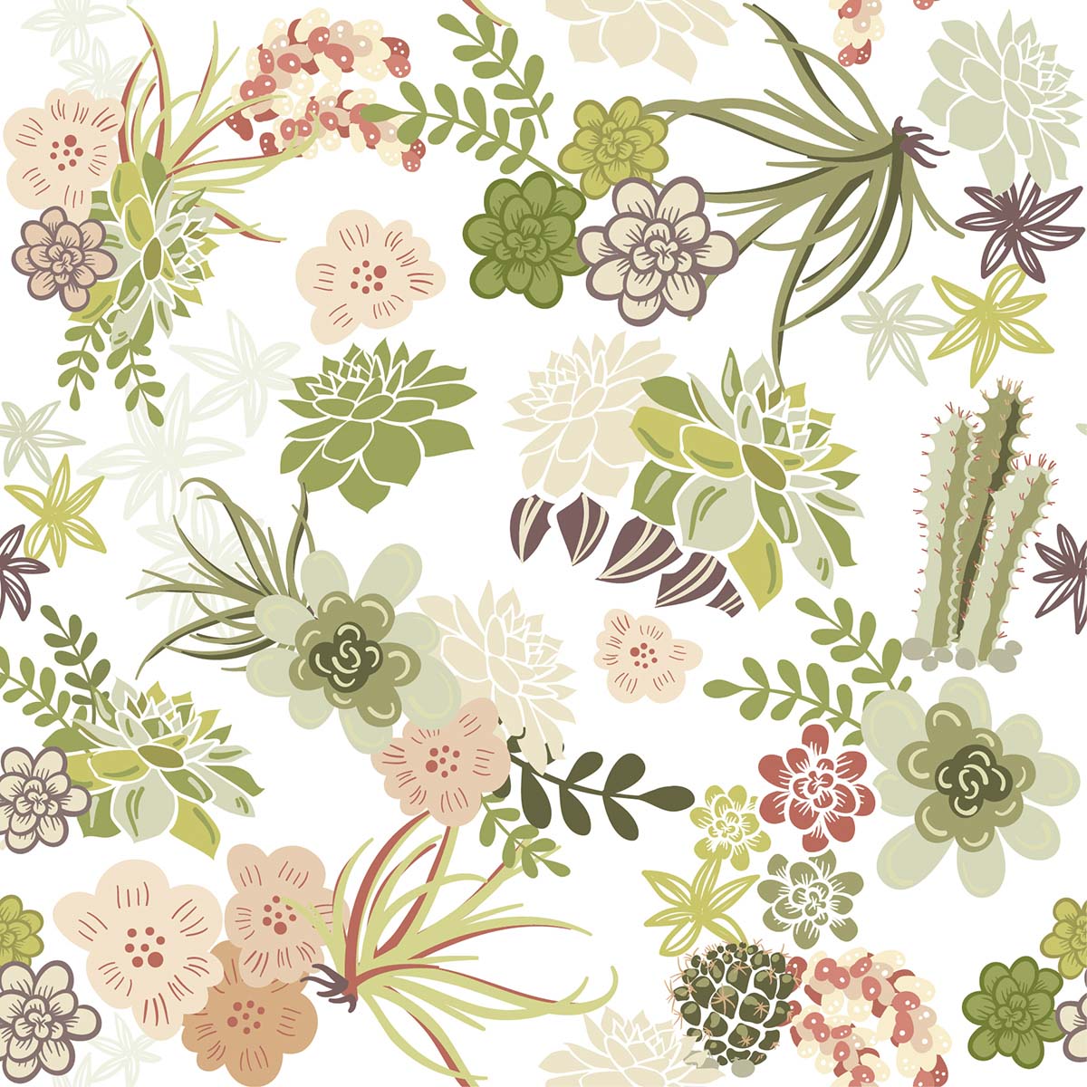 A pattern of flowers and plants