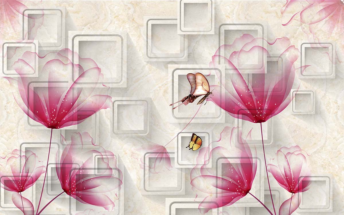 A wallpaper with butterflies and flowers