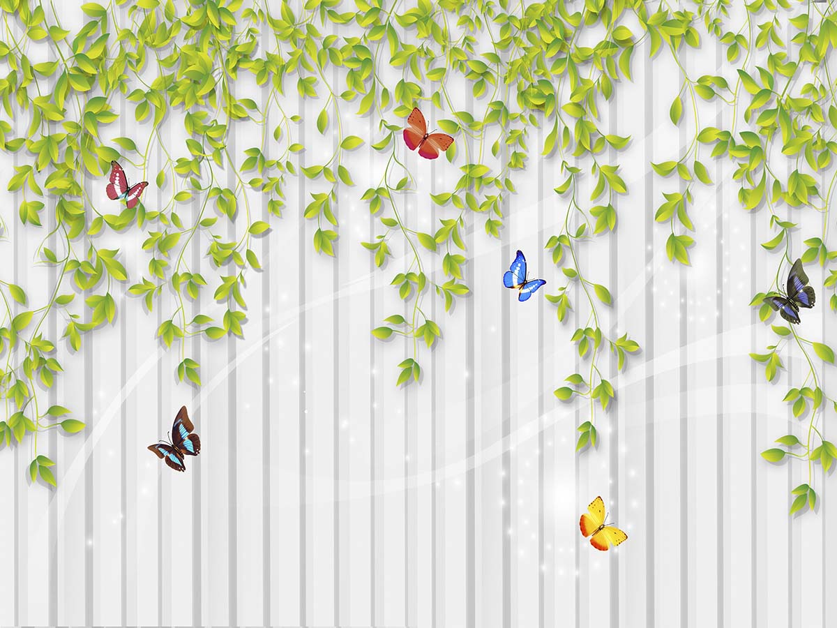 A wallpaper with butterflies and vines