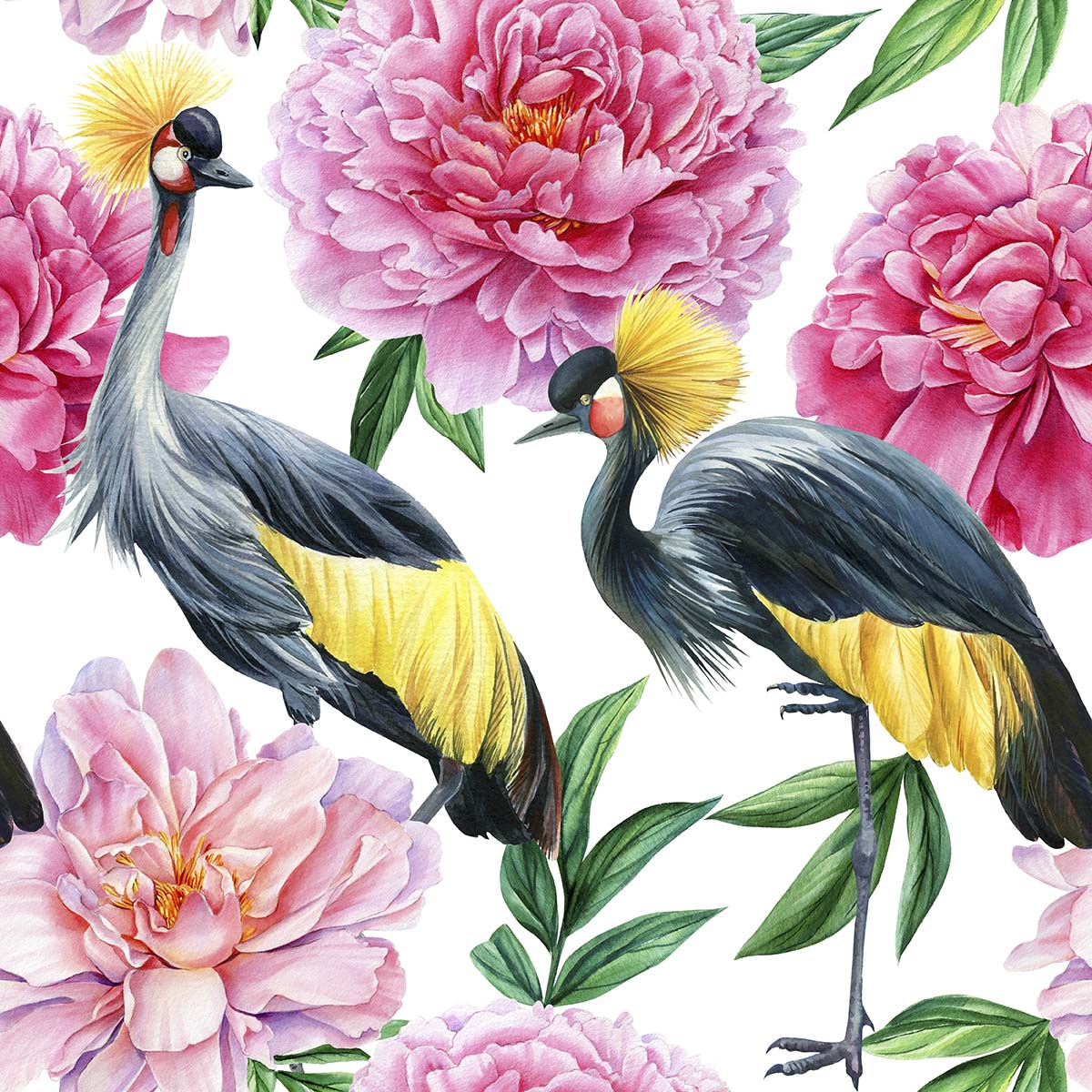 A group of birds and flowers