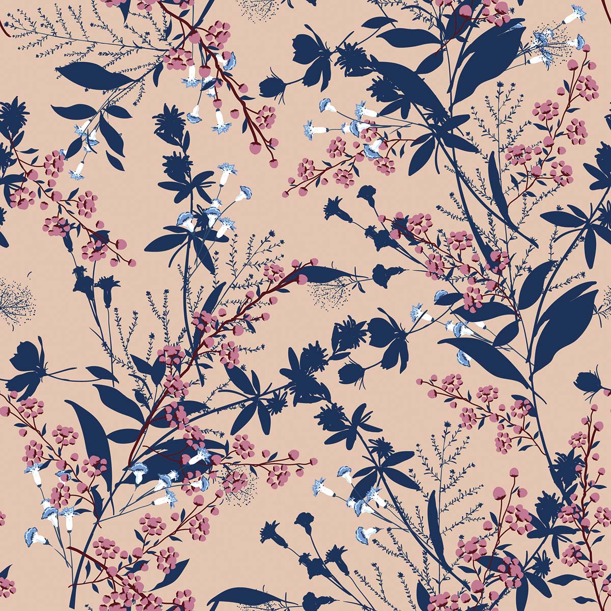 A pattern of flowers and leaves