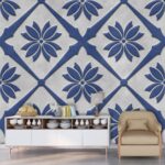 Blue and White Patterned Floral 3D Wallpaper