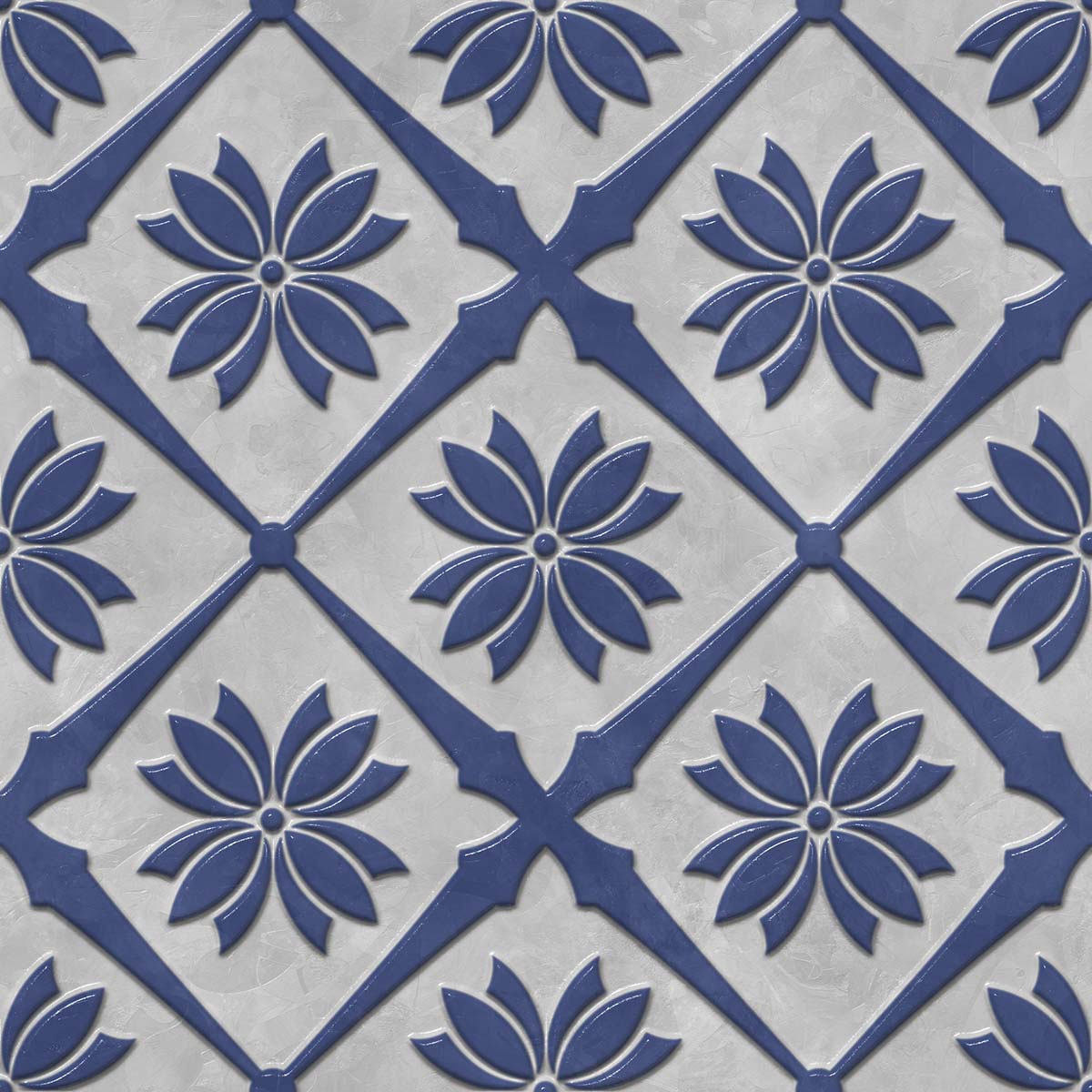 Blue and White Patterned Floral 3D Wallpaper