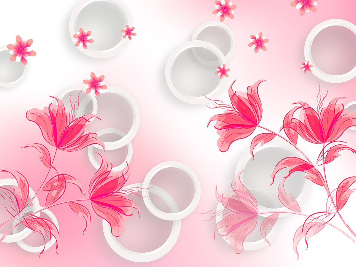 A pink flowers and white circles