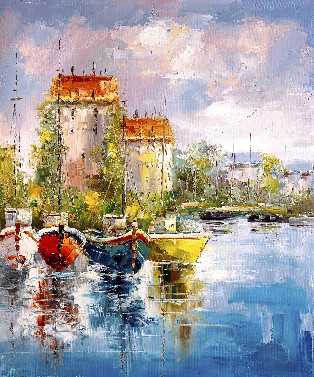 A painting of boats on water