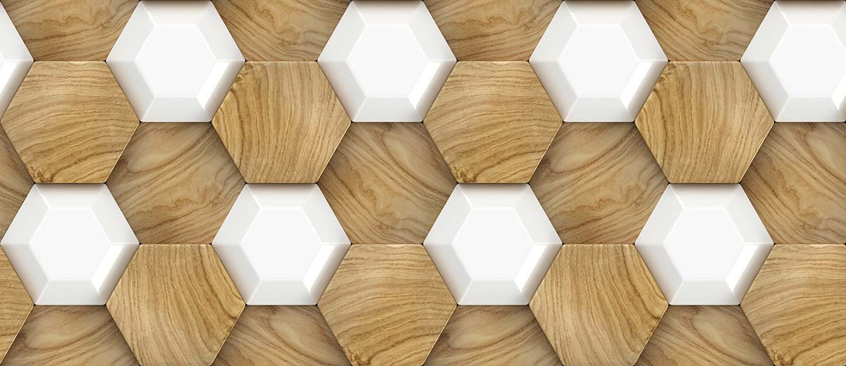 A pattern of hexagons on a wood surface