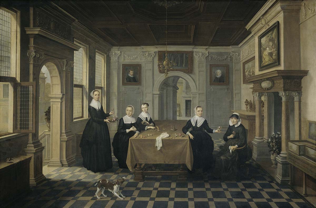 A painting of a group of women sitting at a table