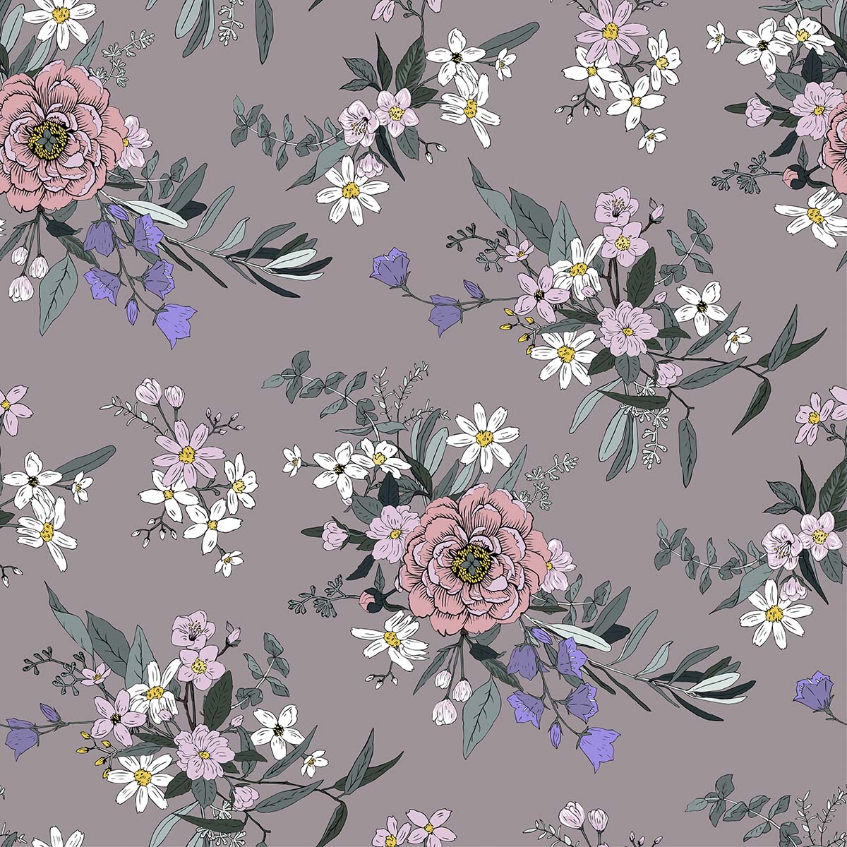 A pattern of flowers and leaves